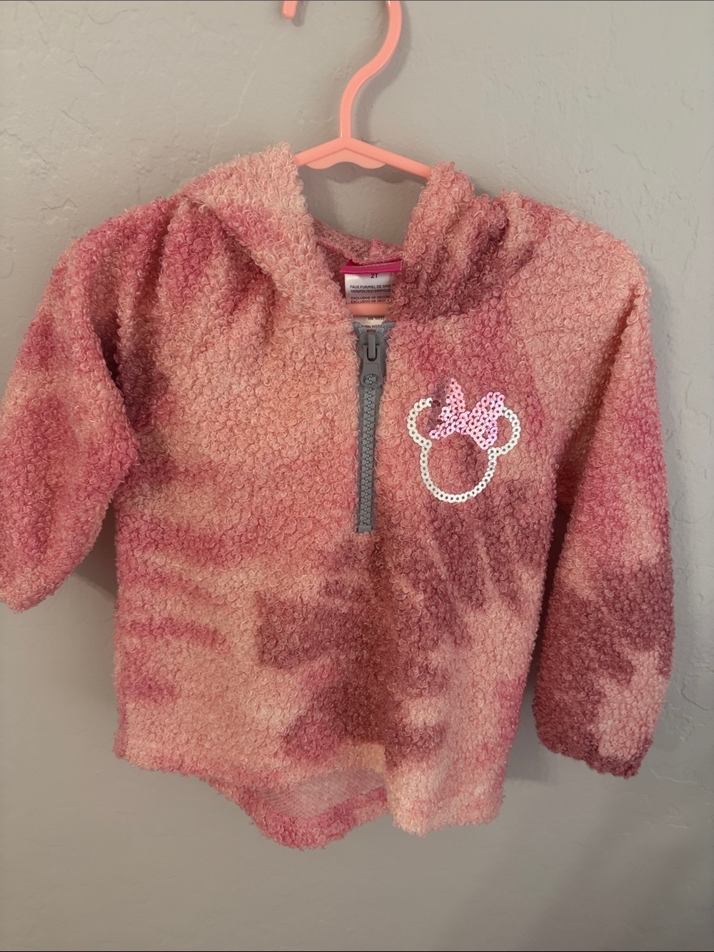 Disney Pink Ombre Sherpa Hoodie with Sequin Minnie Accent